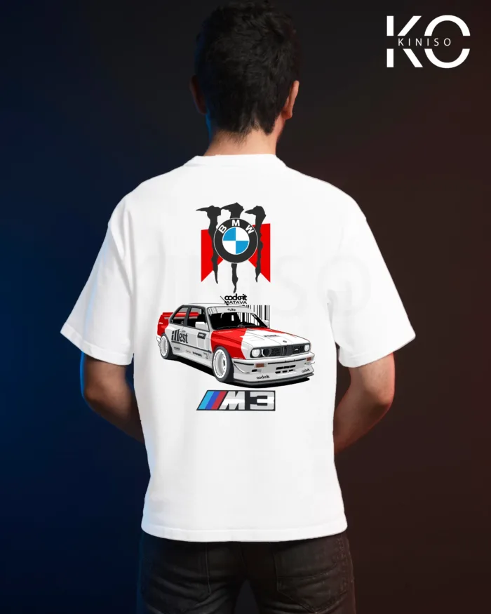 Image of White color drop shoulder t-shirt with BMW M3 Print for men at reasonable price